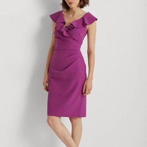Ralph Lauren Cocktail Dress Women's Size 18 Purple Ruffled Neckline Sleeveless